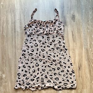 Y2K Leopard Mini Dress See You Monday  XS Brown Tan Vintage Cheetah